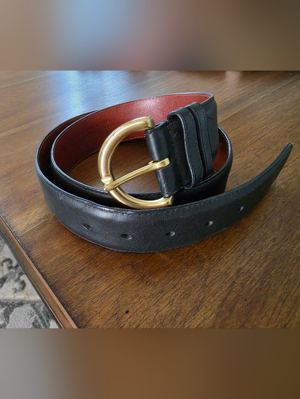 Coach Black Leather Belt with Gold-Tone Round Buckle